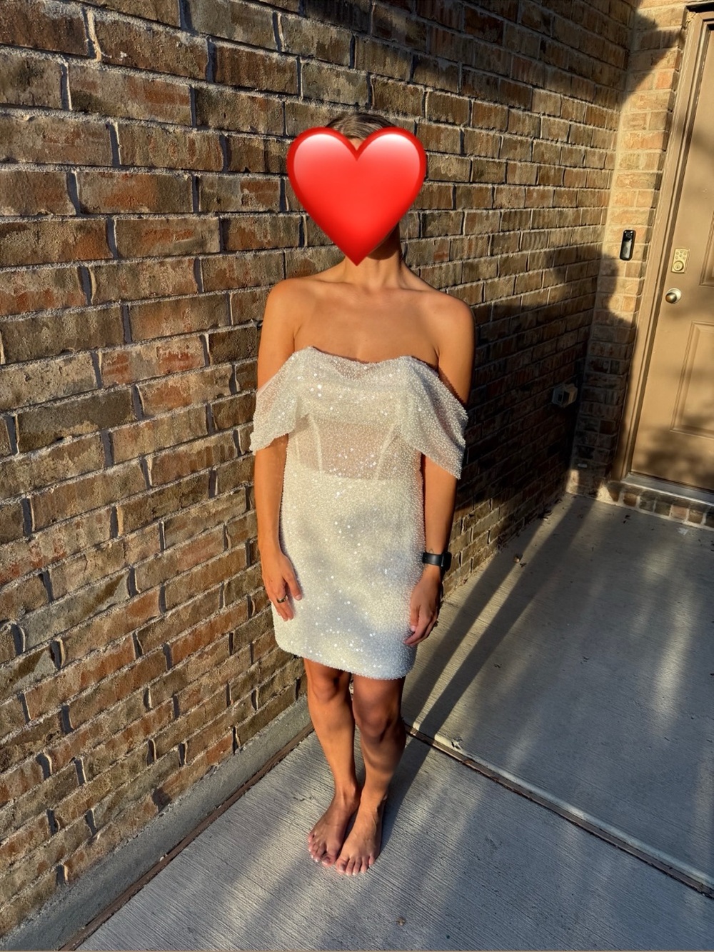 Angela & Alison Strapless Off-Shoulder Sparkle Mini Dress Wedding Reception Dres